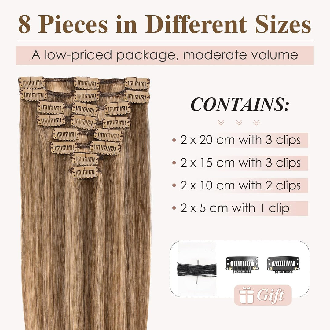 TESS Extensions Echthaar Clip in Ombre Remy Haar Extensions guenstig Haarverlängerung 18 Clips 8 Tre