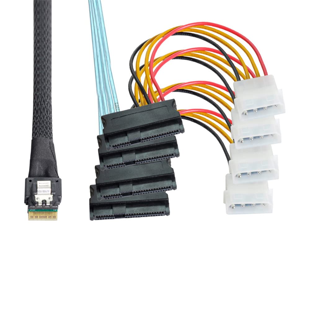 Xiwai Slimline SAS 4.0 SFF-8654 4i 38-Pin Host zu 4 SAS 29-Pin SFF-8654 Zielfestplatten-Fanout-RAID-