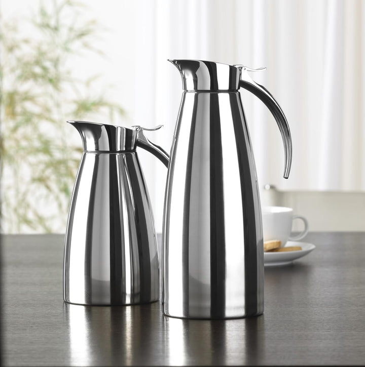 Emsa Eleganza Isolierkanne 502488 | 0,6 L Fassungsvermögen | Easy Open Verschluss | 12h heiss, 24h k