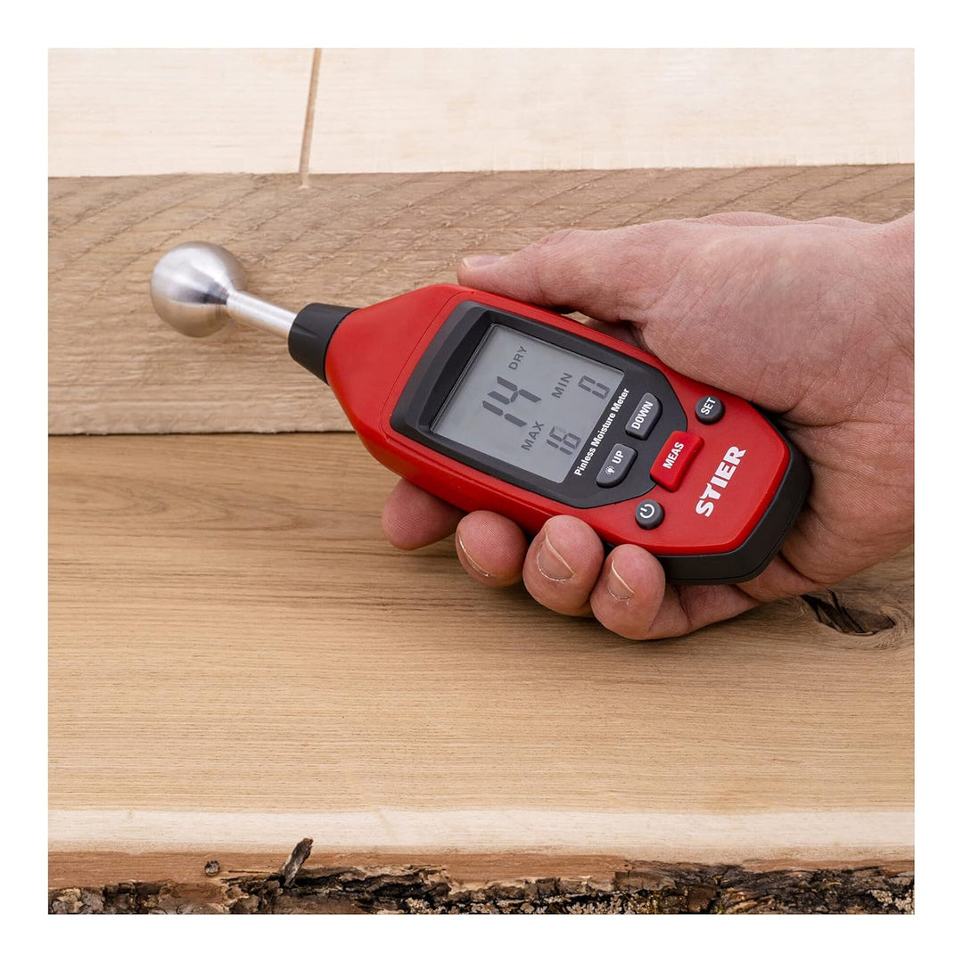 STIER Feuchtigkeitsmessgerät, bis 40 mm Tiefe, Messbereich 0-100, LCD-Display, praktische Alarm- & H