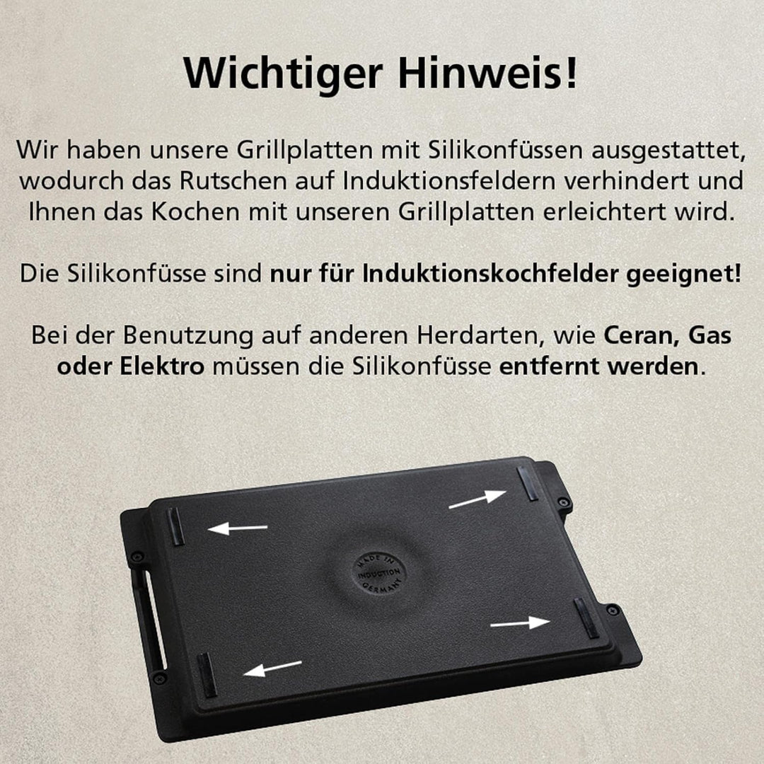 Eurolux geriffelte Grillplatte 41 x 24 cm - induktive vollflächig gerillte Servierplatte Aluguss bes