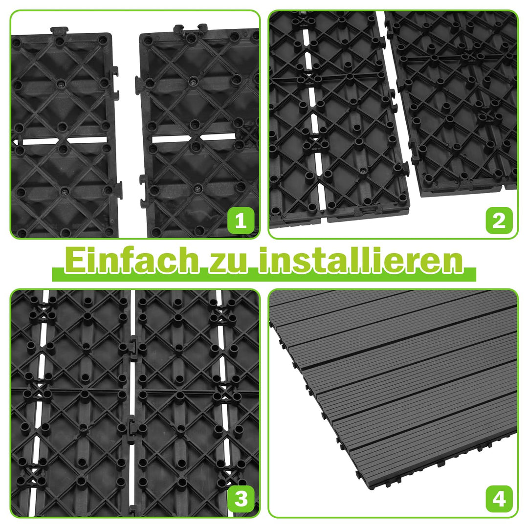Ansobea WPC Terrassenfliesen Fliesen, 30x60 Holzfliesen 12er Set für 2m²,Balkonfliesen in Holzoptik,