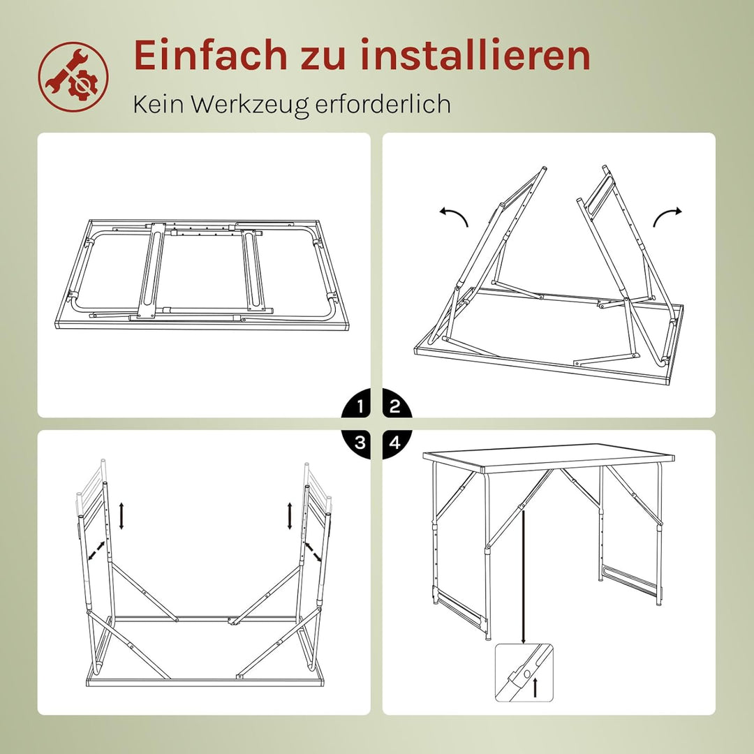 WOLTU® Campingtisch Klapptisch Gartentisch Arbeitstisch Balkontisch höhenverstellbar Aluminium Stahl