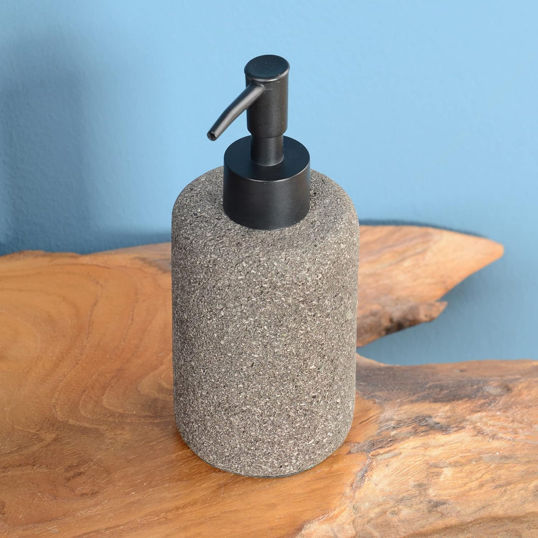 Stein Seifenspender 17 cm aus Lava schwarz Spülmittelspender poliert Seifendosierer Pumpspender Seif