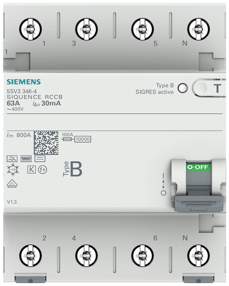 Siemens 5SV33464 FI-Schutzschalter 3P+N TypB kurzzeitverzögert 30mA 63A 400V