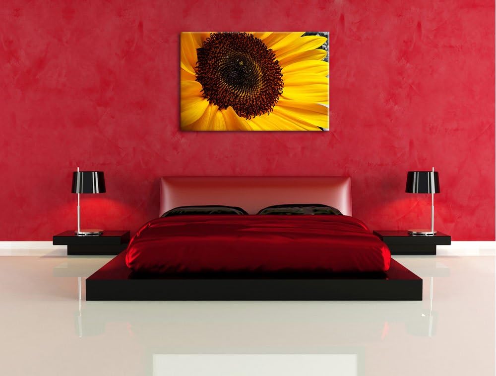 grosse anmutige Sonnenblume schwarz/weiss auf Leinwand, XXL riesige Bilder fertig gerahmt mit Keilra