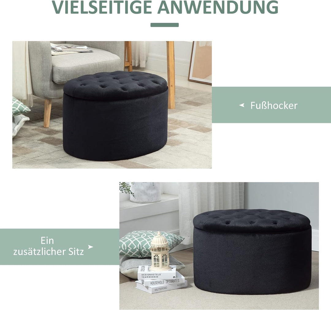 HOMCOM Sitzbank Polsterbank mit Stauraum Truhenbank Ovale Form Flur Schlafzimmer Wohnzimmer samtarti