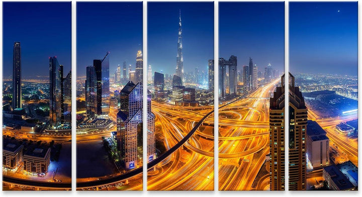 islandburner Bild auf Leinwand Dubai Skyline Nacht Panoramablick Bilder Wandbilder Poster Leinwand 1
