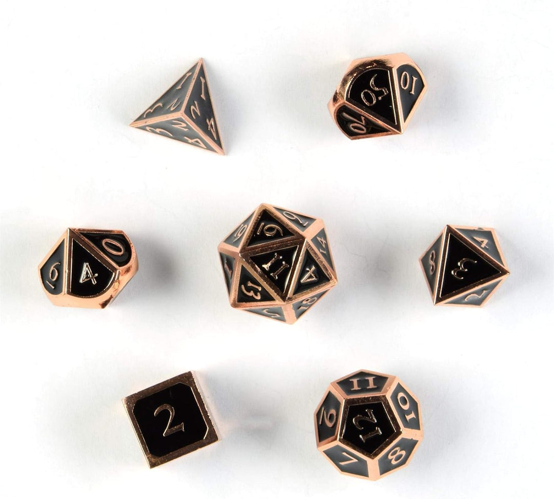 shibby 7 polyedrische Metall-Würfel für Rollen- und Tabletopspiele in Steampunk Kupfer-Schwarz-Optik