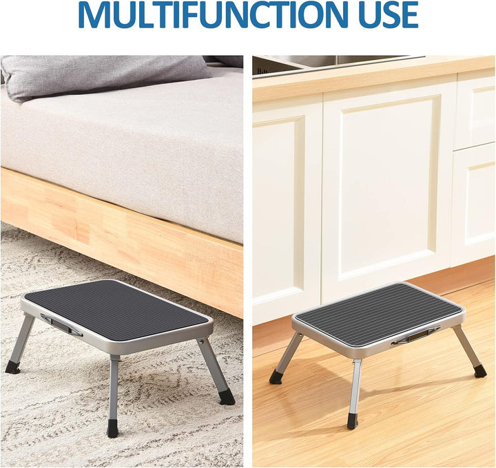 KINGRACK Tritthocker, Trittstuhl, zusammenklappbar, einstufige Leiter mit Rutschfester Gummimatte, L