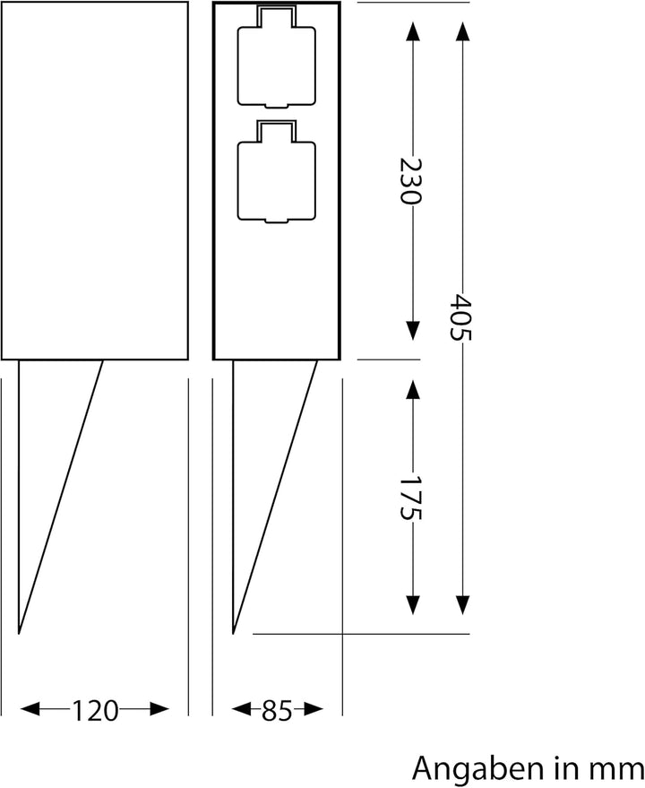 ledscom.de 2x Garten-Steckdosen-Säule POMI mit Erdspiess und 2m Kabel für aussen, IP44, 4-fach, edel