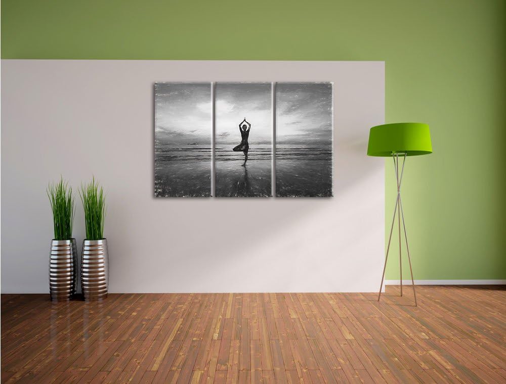 Pixxprint Yoga am Strand Kunst als Leinwandbild/Grösse: 3 Teilig (120x80) / Wandbild/Kunstdruck/fert