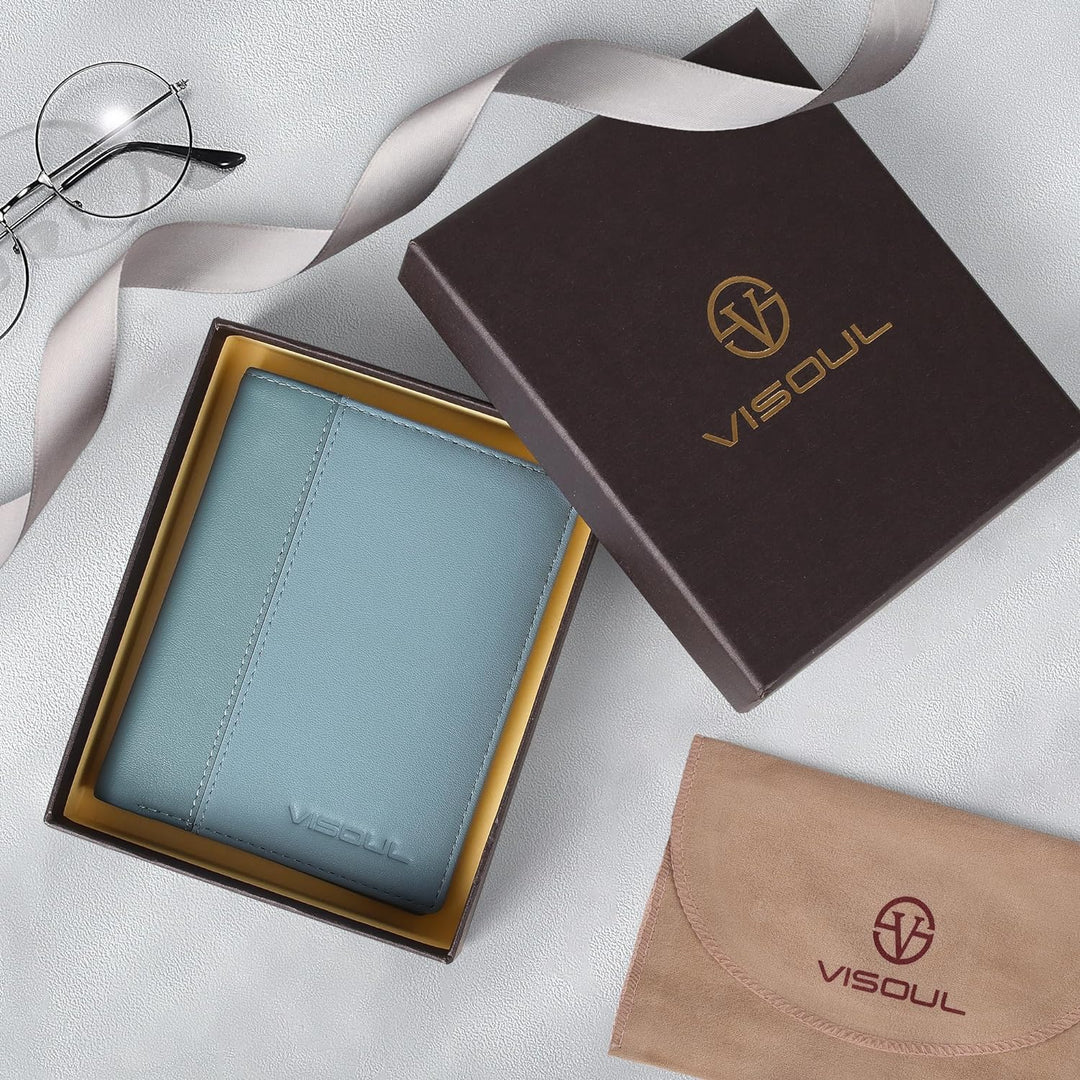 VISOUL Echt Leder Geldbörse Herren mit RFID Schutz Portemonnaie Gross mit Münzfach 10 Fächer Echtled