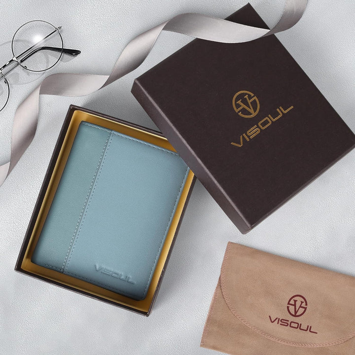 VISOUL Echt Leder Geldbörse Herren mit RFID Schutz Portemonnaie Gross mit Münzfach 10 Fächer Echtled