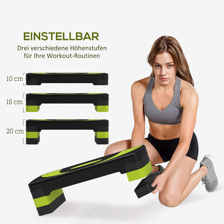 HOMCOM Steppbrett Aerobic-Stepper höhenverstellbar mit 3 Stufen (10/15/20 cm) Fitness Heimtrainer fü