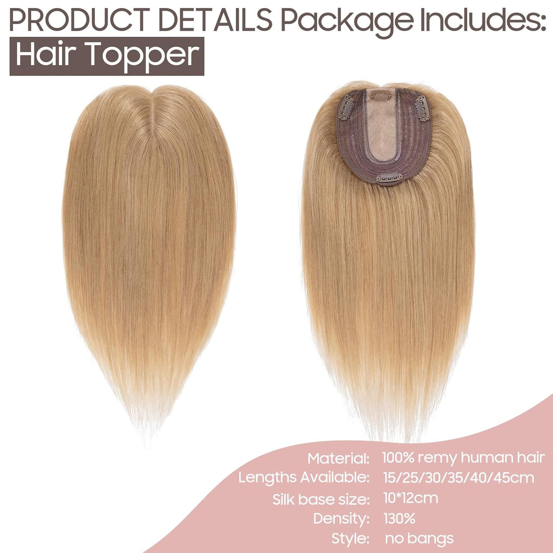 Silk-co Hair Topper Echthaar, 10x12cm Basis Toupet Damen, Haartopper Echthaar mit Remy Seide Basis,