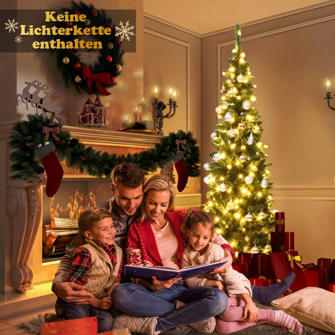 COSTWAY 135/200/225cm Bleistift Weihnachtsbaum mit warmweissen LED-Leuchten, kĂŒnstlicher Tannenbaum