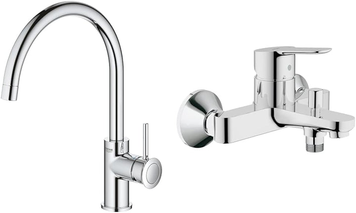 GROHE Start Classic - Einhand- Spültischarmatur & BauEdge - Badewannenarmatur (integriertes Rücklauf