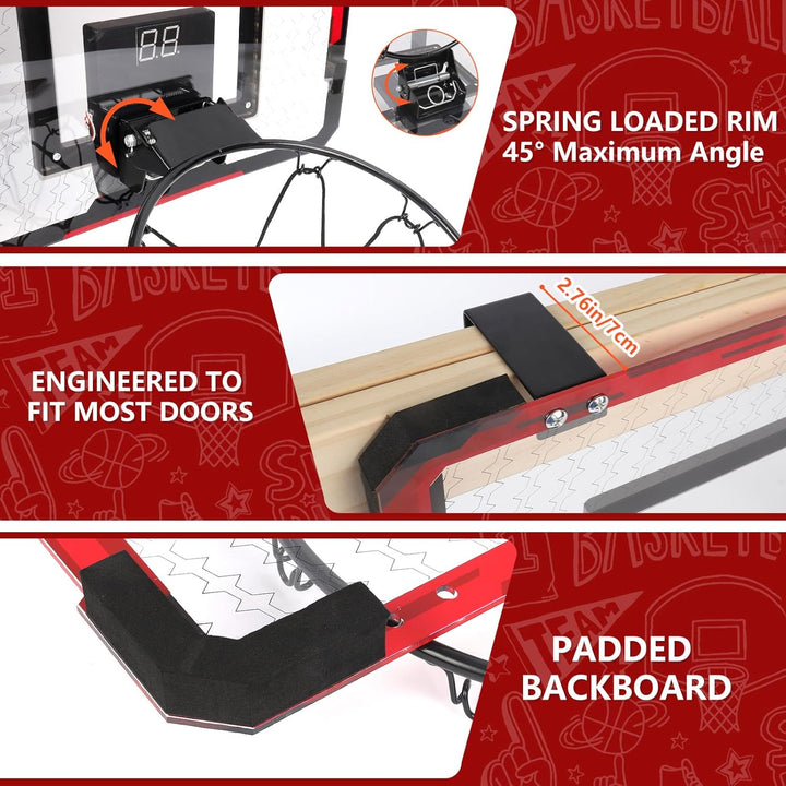 Apritsce Basketballkorb Indoor, Mini Basketballkorb fürs Zimmer mit Elektronische Anzeigetafel, 4 Bä