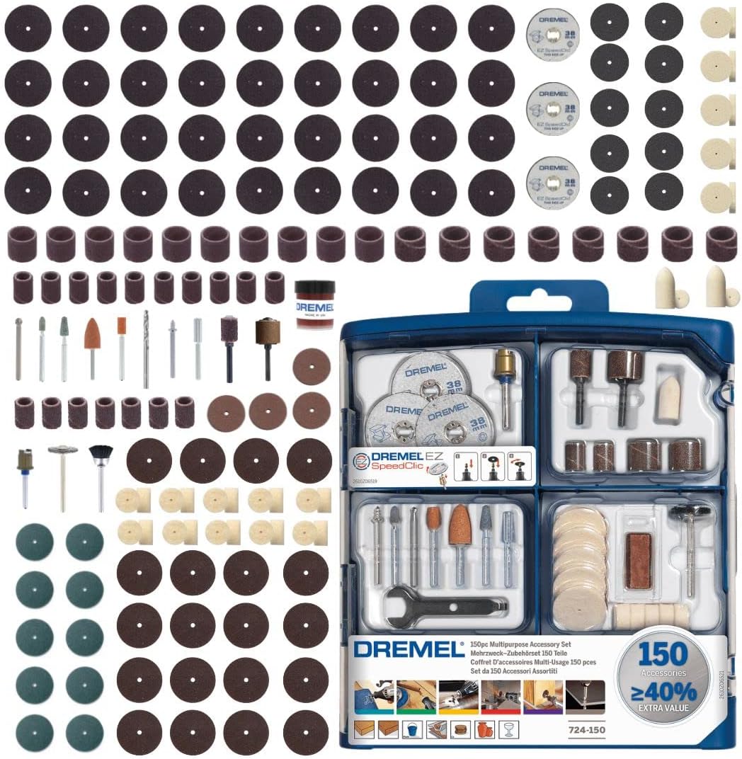 Dremel SC724 EZ SpeedClic Mehrzweck Zubehörset (150 Dremel Zubehören zum Schleifen, Schneiden, Schär