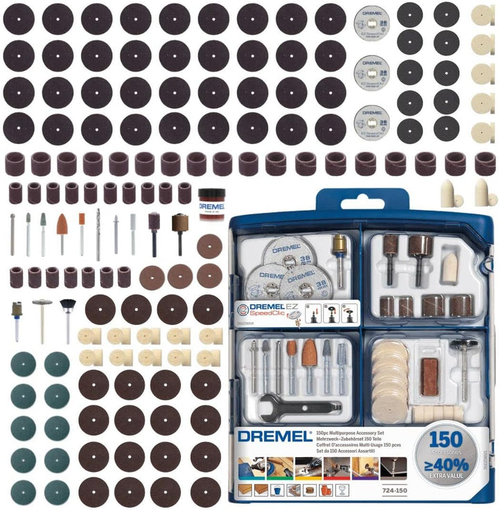 Dremel SC724 EZ SpeedClic Mehrzweck Zubehörset (150 Dremel Zubehören zum Schleifen, Schneiden, Schär