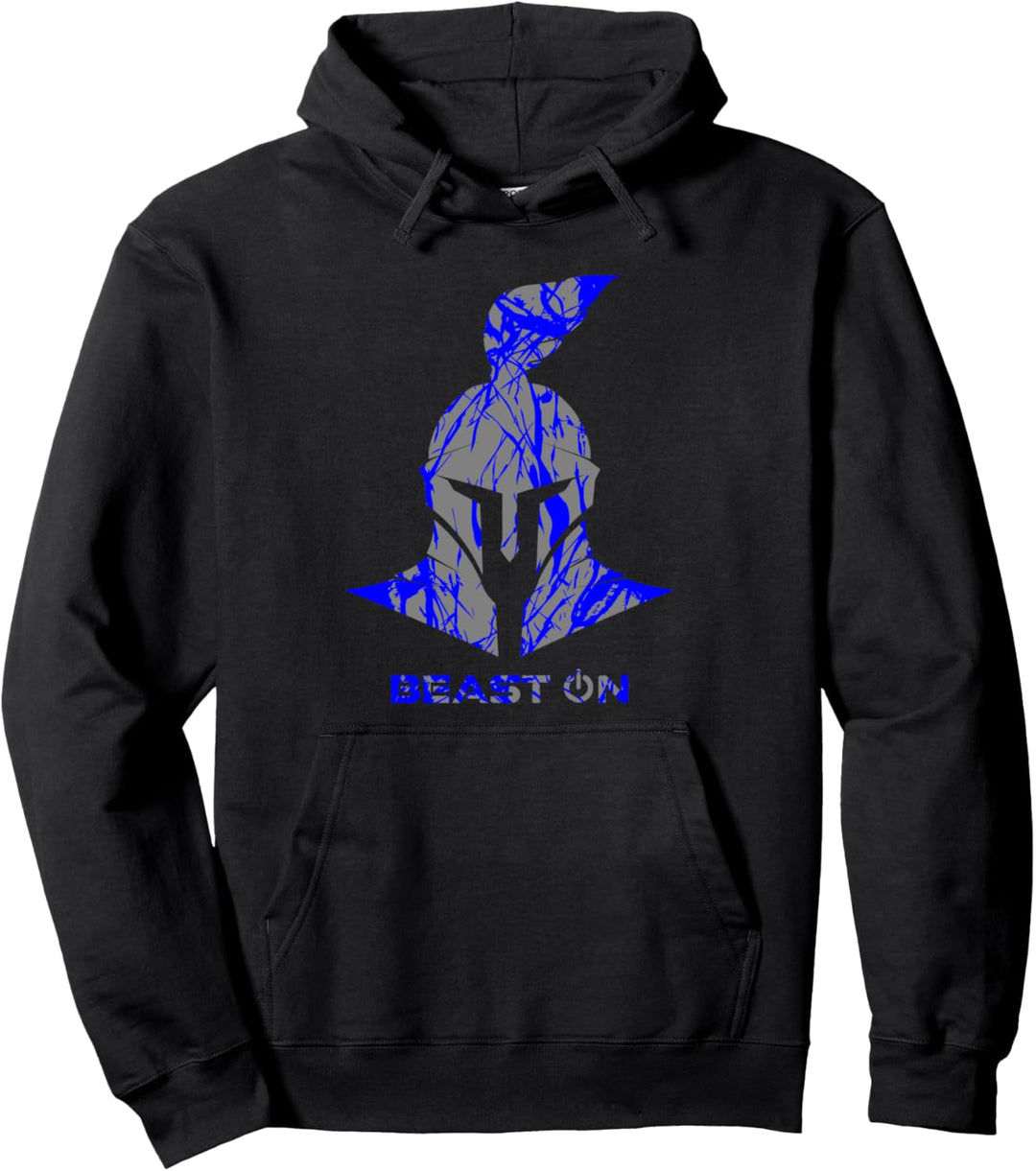 Spartaner Helm | Blauer Gladiator Helm Beast ON Gym Fitness Pullover Hoodie