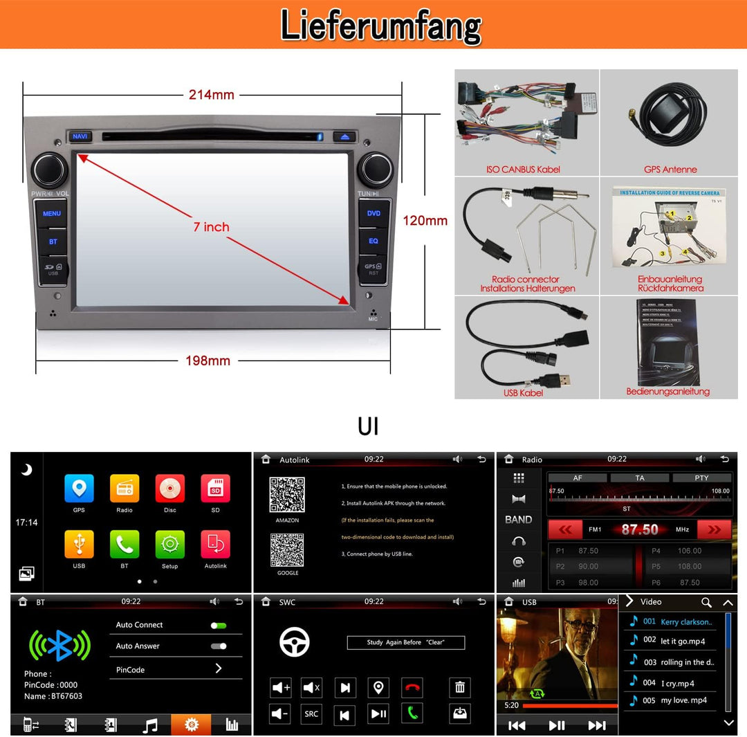 iFreGo 7 Zoll Radio,Autolink mit GPS,DVD,CD,RDS,2 Din Autoradio Bluetooth fĂŒr Opel Astra, Corsa, Vec