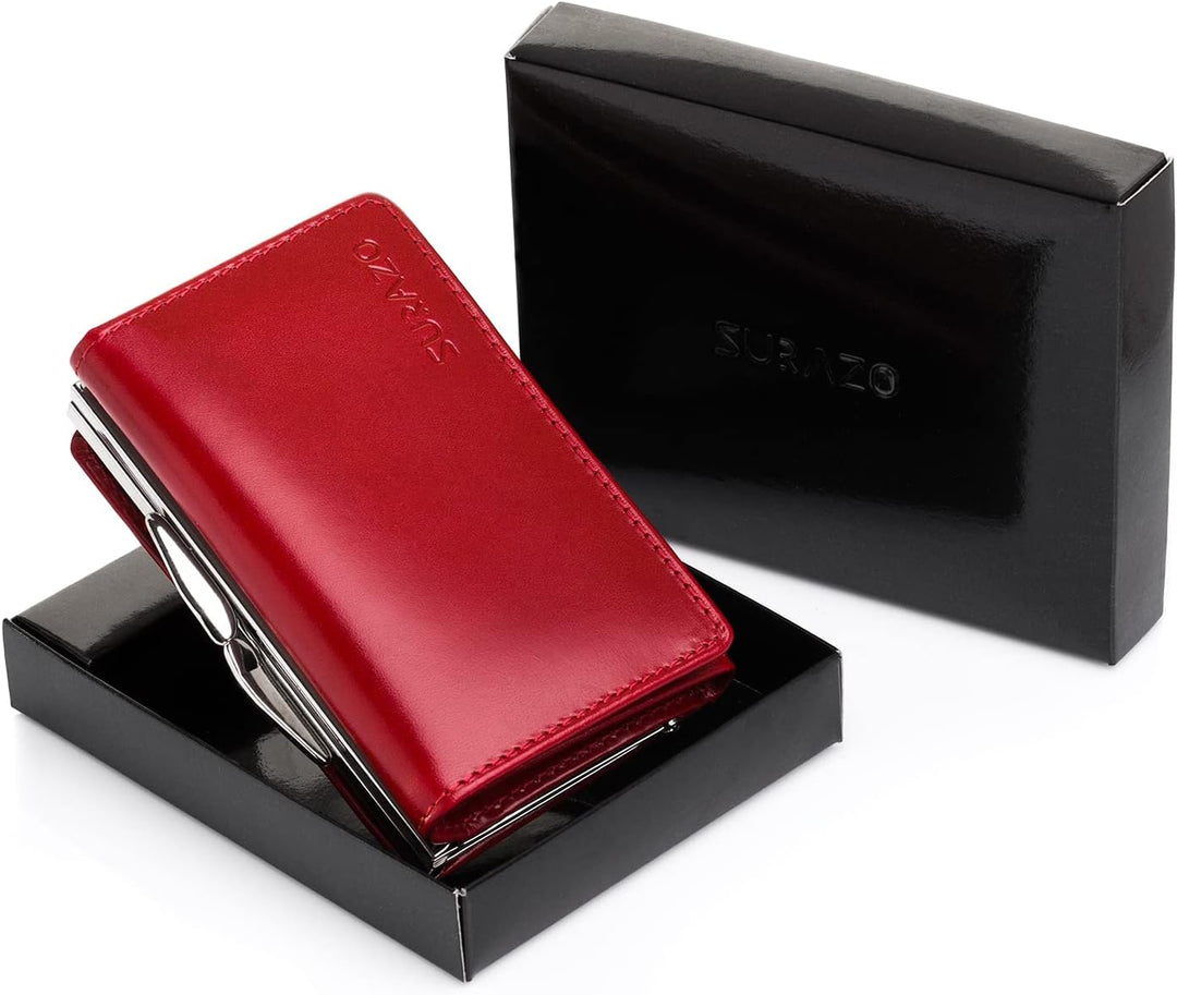 SURAZO® Leder Geldbörse Damen Klein viele fächer - Portemonnaie Damen Geldbeutel mit 12 Kartenfächer