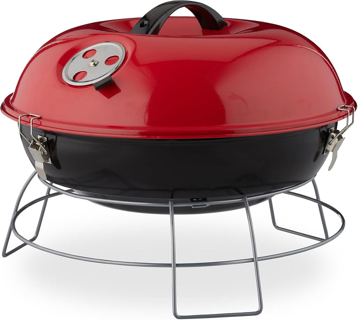 Relaxdays Kugelgrill, tragbar, mit Deckel, leckeres BBQ, Picknickgrill mit grosser Grillfläche, Holz