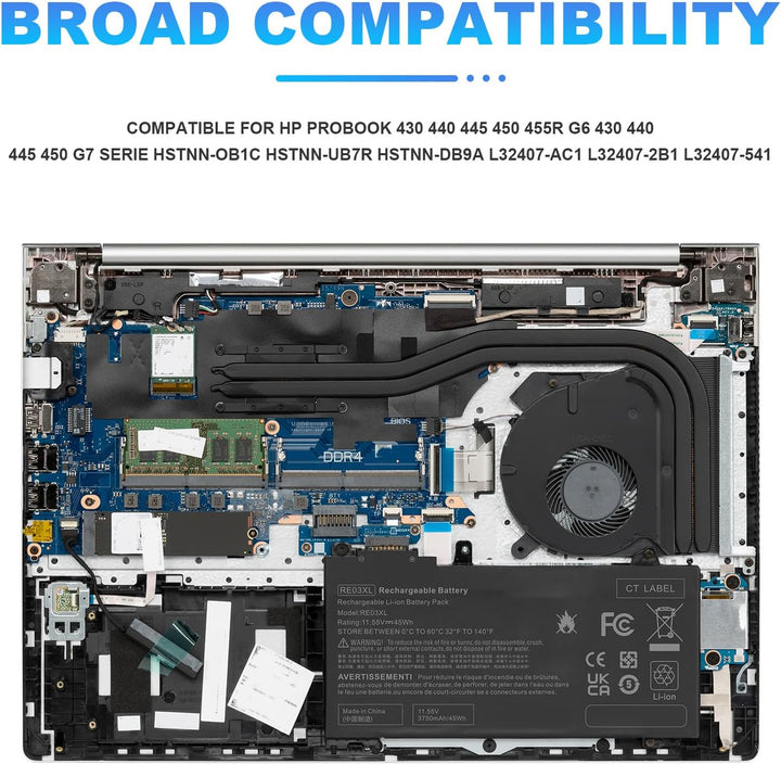 ASUNCELL 45Wh RE03XL Laptop Akku für HP ProBook 430 G6 440 G6 450 G6 455 G6 455R G6 HP RE03XL HSTNN-