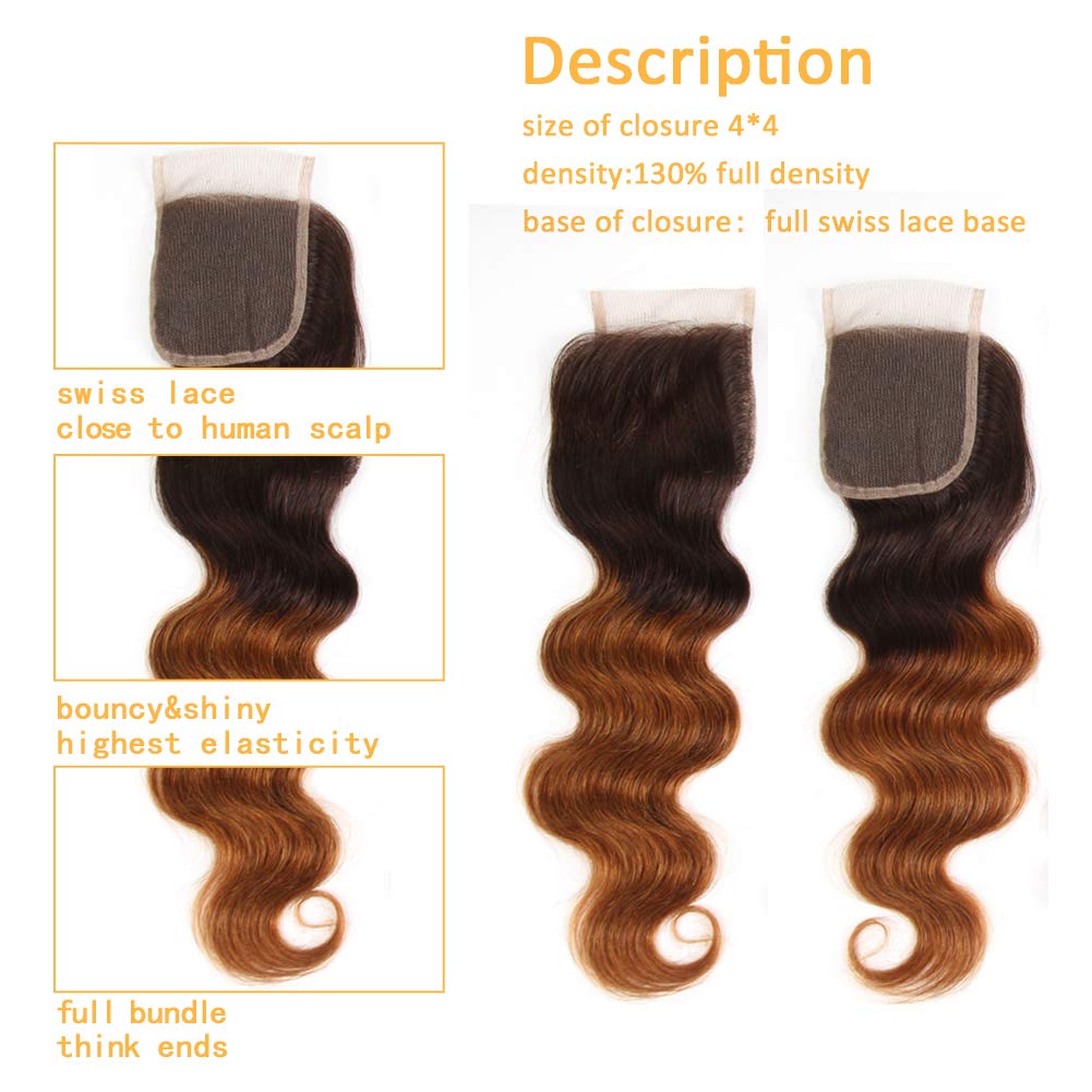 ELEE'S HAIR Ombre Menschenhaar Bundles Körperwelle mit Verschluss Ombre Bundles mit 4×4 Lace Closure