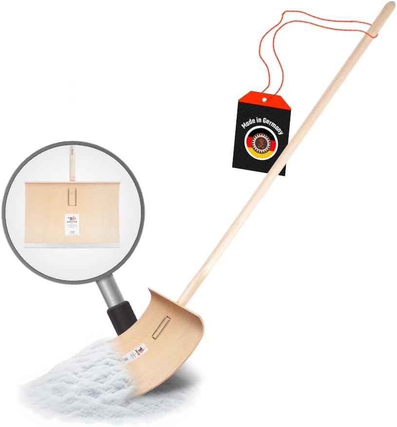 SHW-FIRE Schneeschieber 50cm Breite - Holz Schneeschaufel mit 150cm Ovalstiel und Schutzkante