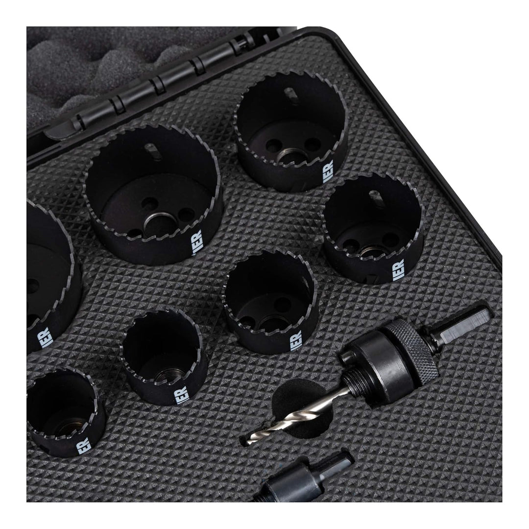 STIER Lochsägen-Set HSS-Co8 Bimetall, 17-teilig (20, 22, 25, 32, 35, 40, 44, 51, 60, 68, 76 mm), Loc