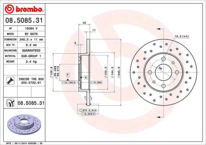 BREMBO 08.5085.31 Bremsscheiben