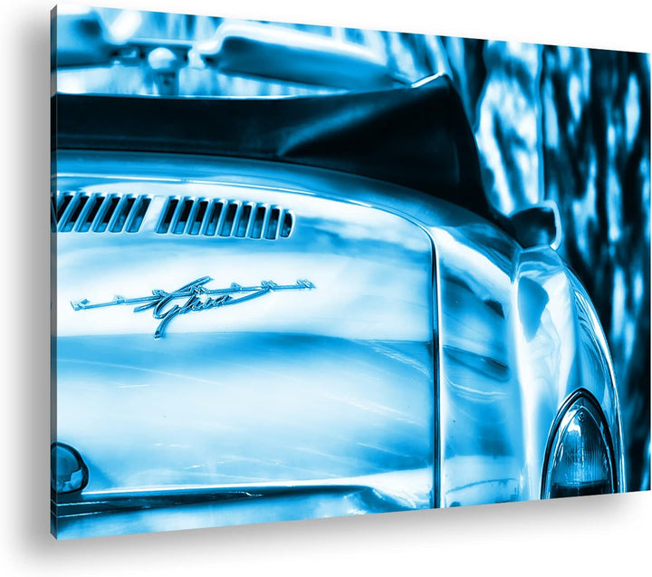 deyoli goldenes Auto Format 80x60 Effekt: Monocrome Blau als Leinwandbild, Motiv fertig gerahmt auf