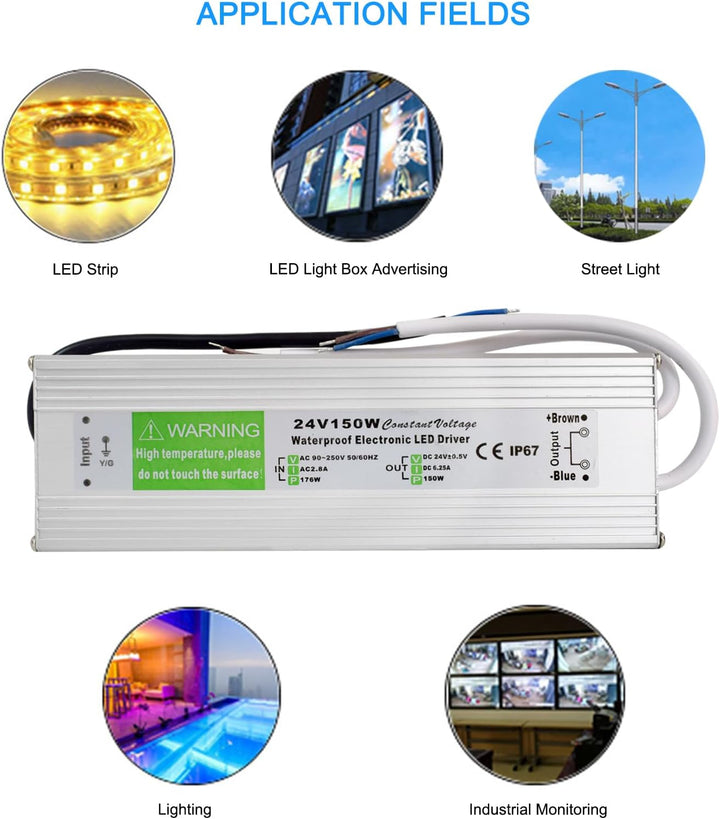 LED Trafo 24V 150W 6.25A DC Konstant Spannung LED Netzteil Ultradünn Outdoor IP67 Wasserdicht 230V a