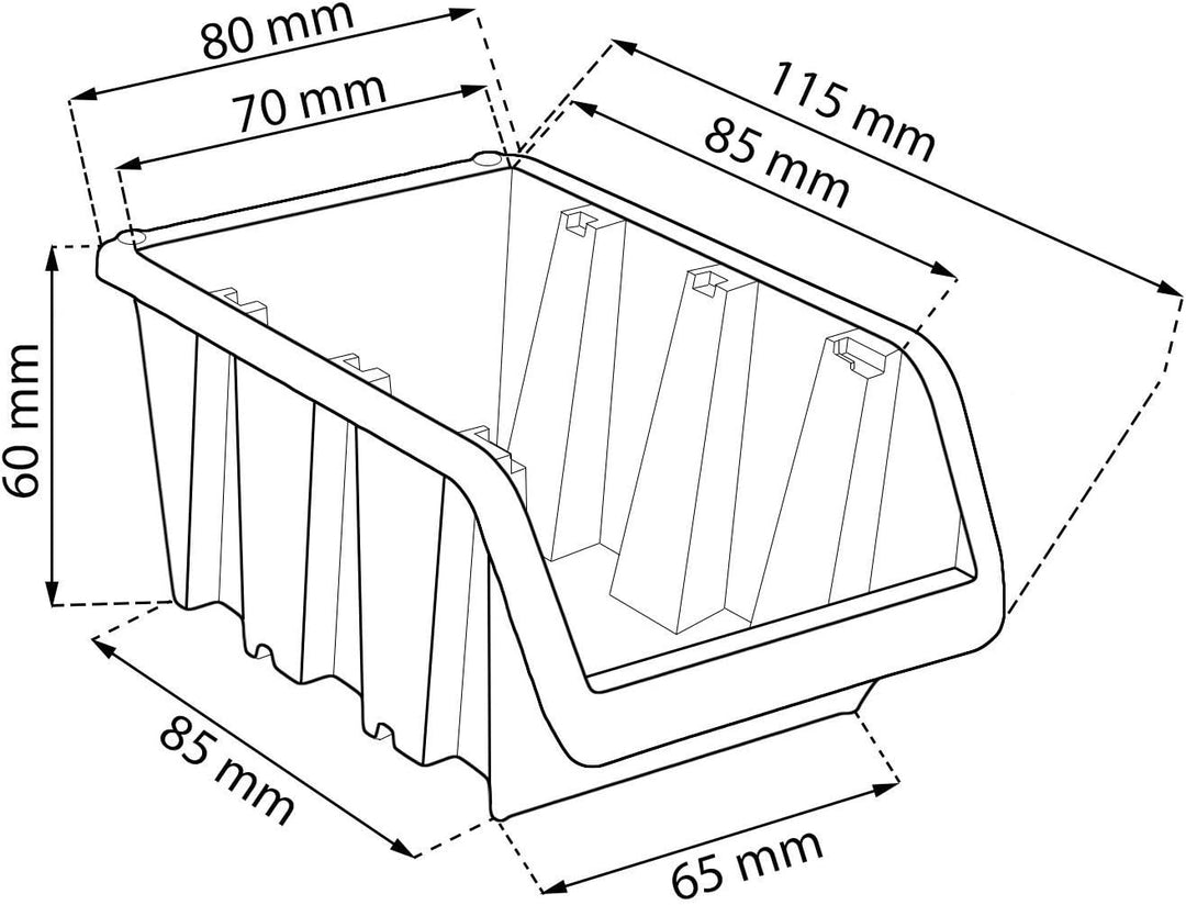 Aufbewahrungsbehälter mit Wandbefestigung, Grösse XS, 75 Stück, Schwarz / Orange Schwarz & Orange, S