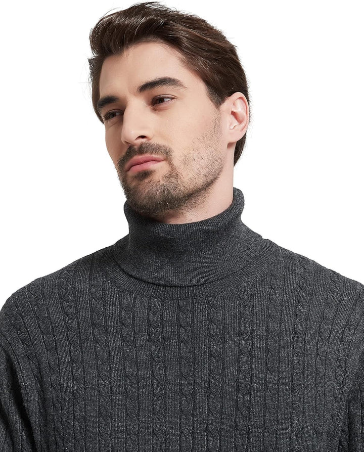 Kallspin Herren Turtleneck Wollmischung Rollkragen Pullover Relaxed Fit Langarm Zopfstrick Jumper M