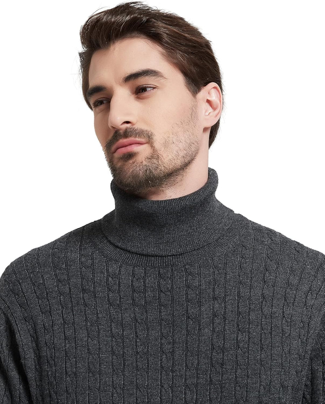 Kallspin Herren Turtleneck Wollmischung Rollkragen Pullover Relaxed Fit Langarm Zopfstrick Jumper S