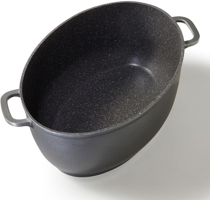 Stoneline Gourmet Bräter, oval, 38,8 x 26,3 cm, 8 L, mit Aroma-Glasdeckel zur dosierten Zugabe von F