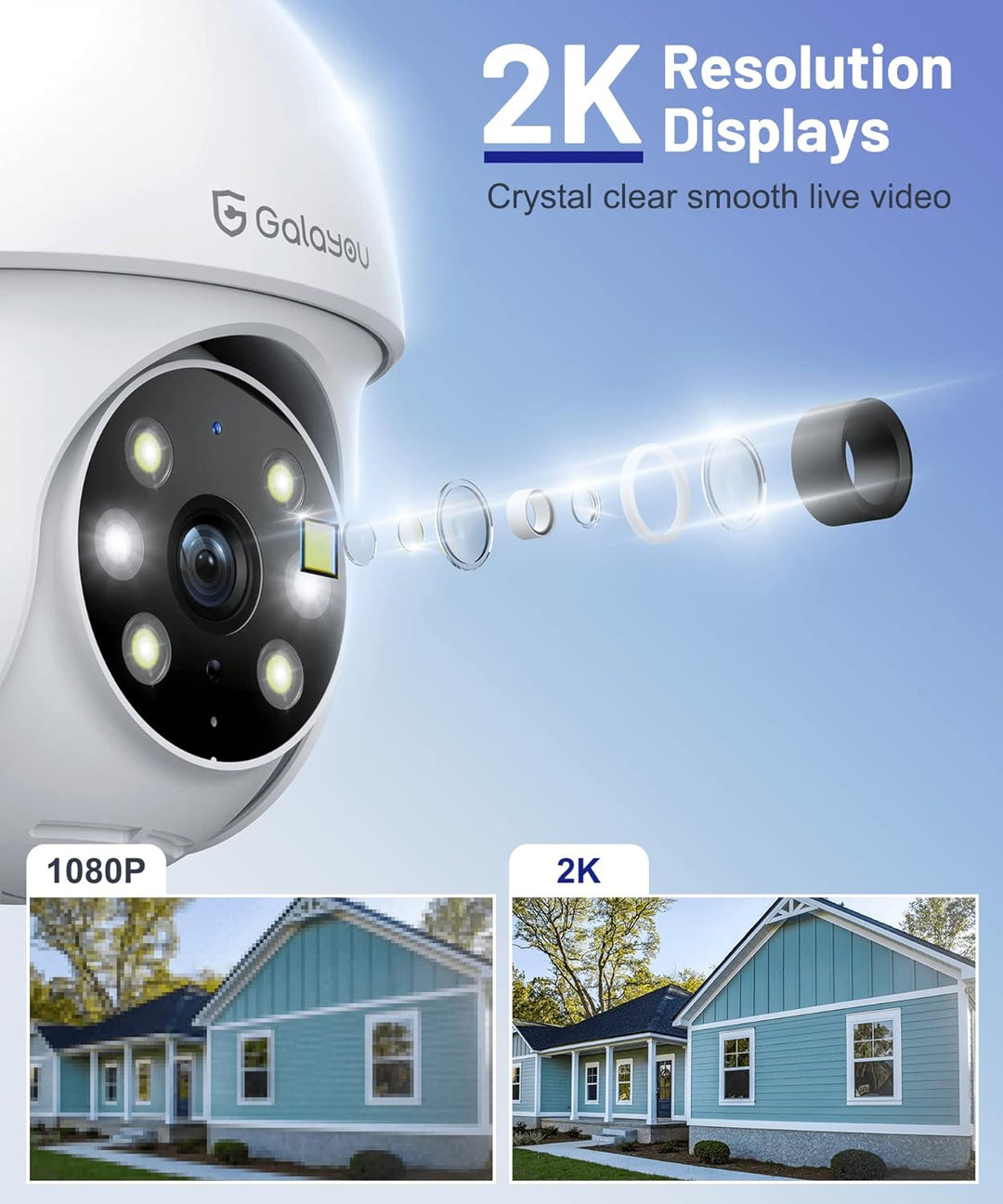 2K Überwachungskamera Aussen,GALAYOU PTZ Outdoor WLAN IP Kamera überwachung aussen, WiFi Dome Camera