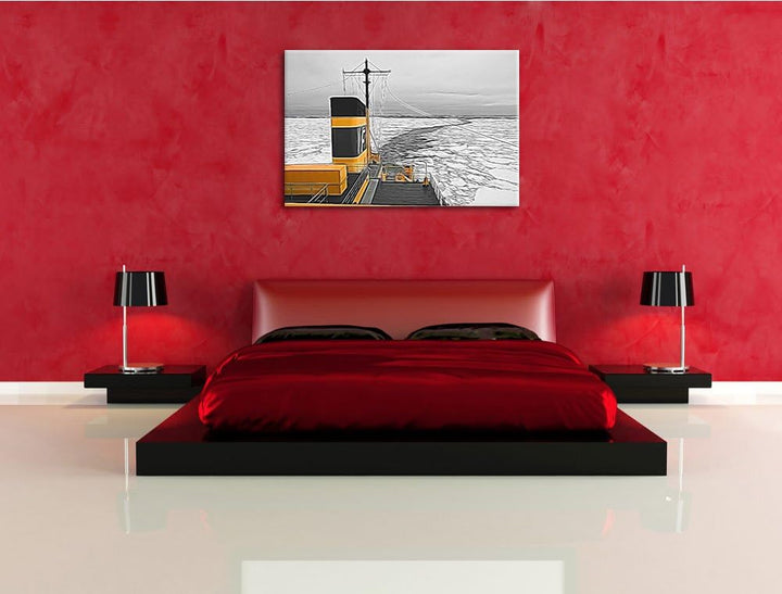 riesiges Schiff in Eisdecke schwarz/weiss Deluxe Format: 100x70 cm auf Leinwand, XXL riesige Bilder