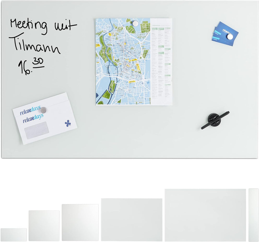 Relaxdays Glas-Magnetboard 100 x 60 cm, beschreibbar, Memoboard, 3 Magneten, Sicherheitsglas, Magnet