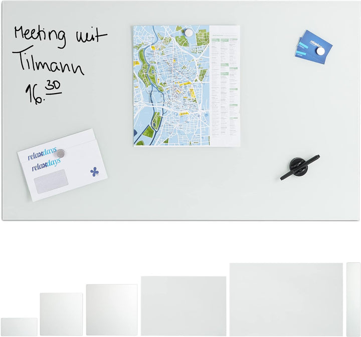 Relaxdays Glas-Magnetboard 100 x 60 cm, beschreibbar, Memoboard, 3 Magneten, Sicherheitsglas, Magnet