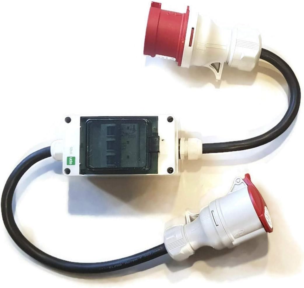 CEE 241201/S Stecker und Steckdose 32A / 16A 5x2,5mm mit 3 Sicherungen je 16A. 32A auf 16A mit Phase