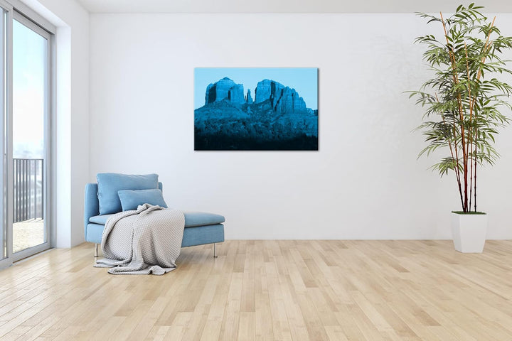 deyoli rote Felsen in Arizona Format 100x70 Effekt: Monocrome Blau als Leinwandbild, Motiv fertig ge