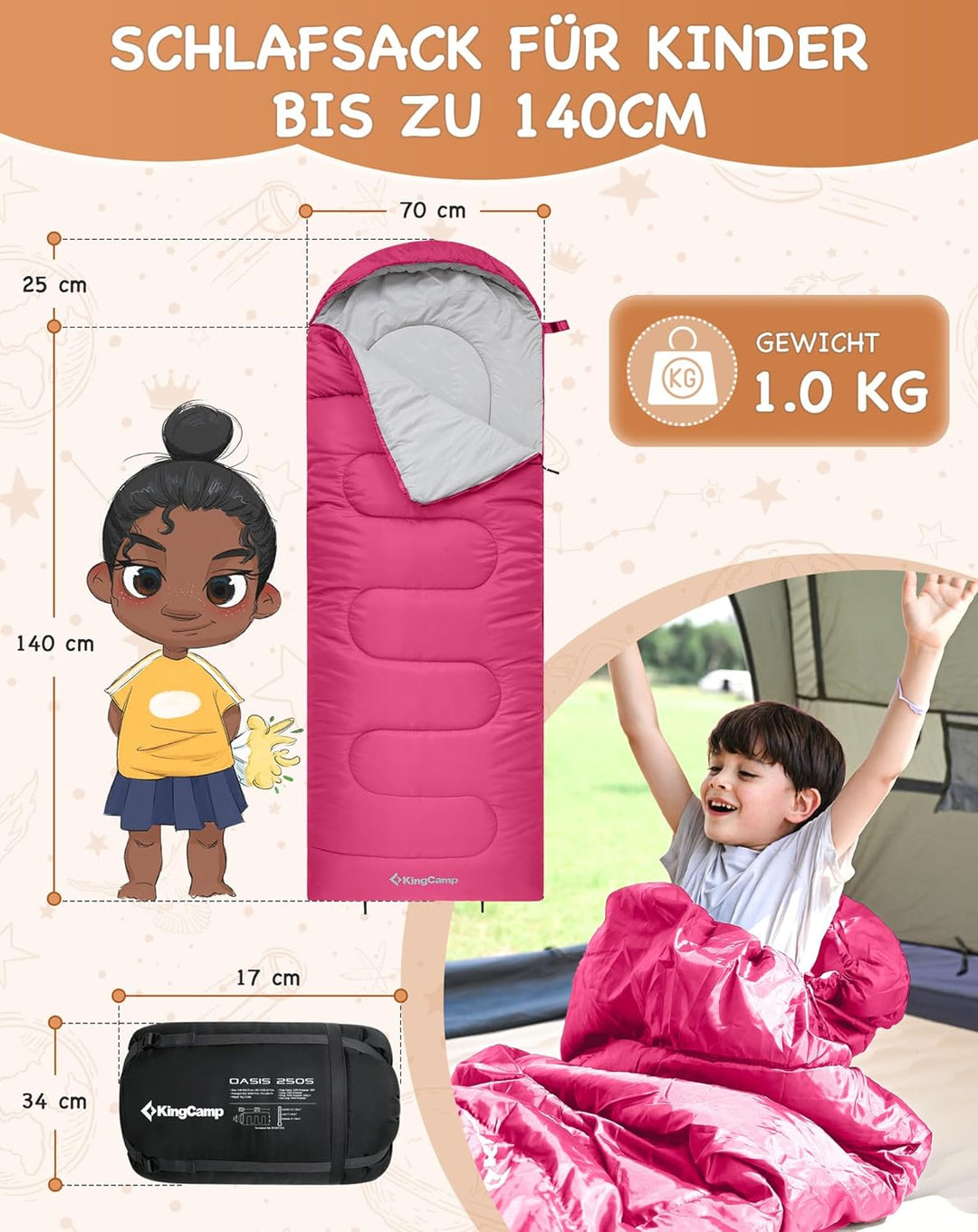 KingCamp Schlafsack Deckenschlafsack Camping Outddor 3-4 Jahreszeiten für Erwachsene Kinder Ultralei