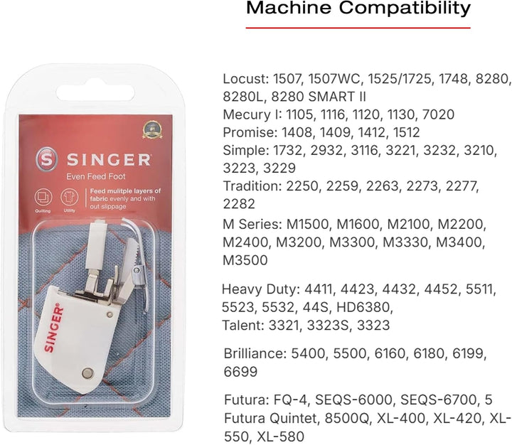 SINGER Even Feed Nähfuss – Gabel, perfekt für passende Streifen und Plaids, Quilten und Nähen mit Fl