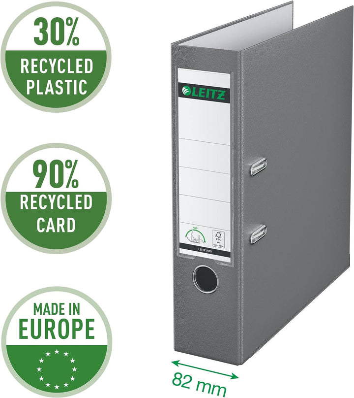 Leitz Qualitäts-Ordner 180° Plastik, 20er Pack, A4, Grau, 8,2 cm Rückenbreite, PP-laminierter Einban