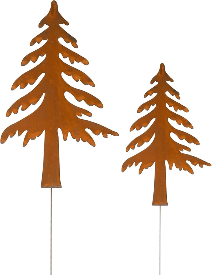 UNUS Gartenstecker Weihnachten Tannenbaum, 2er Set, Metallstecker Garten Rost, Gartendeko Rostoptik,